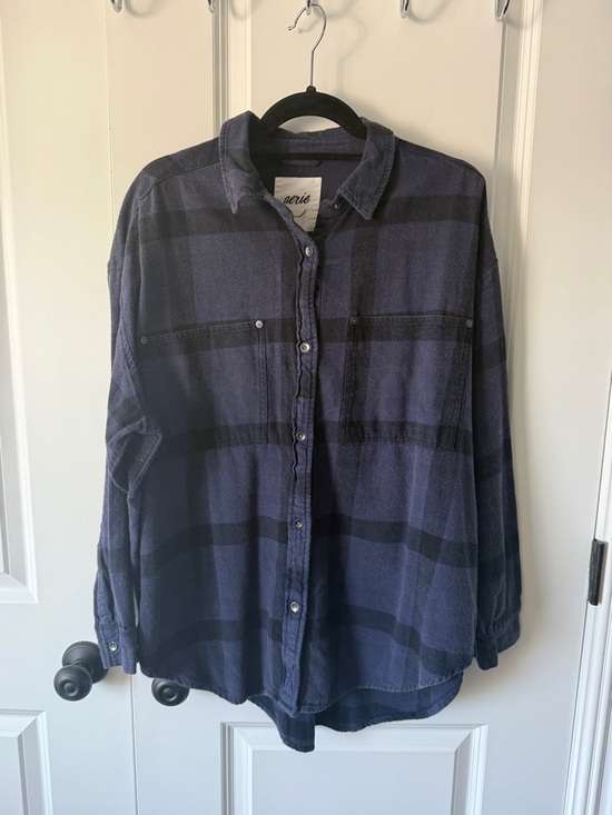 aerie Tops - aerie Women's Navy and Black Plaid Button-Down Shirt